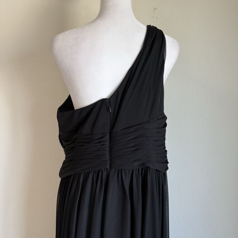 Davids Bridal As Is Mesh Dress Black One Shoulder Chiffon Gown Bridesmaid Sz 12 - Picture 9 of 16